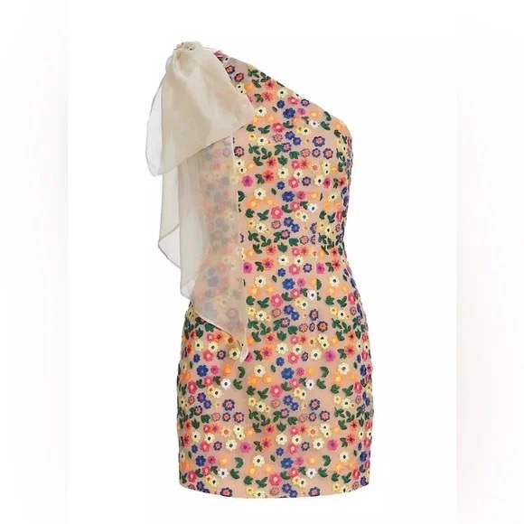 Elliat Floral One-Shoulder Dress with Sheer Bow - Picture 2 of 4